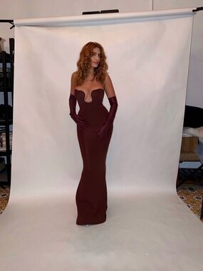 Elegant Strapless Chocolate Evening Gown
